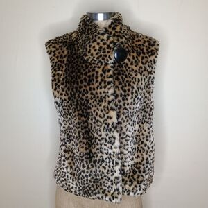 Janska Vintage Brown Black Faux Fur Leopard Print Vest M USA Mob Wife Boho